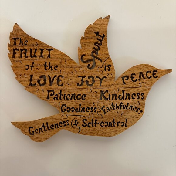 Fruit Of the Spirit Dove-Shaped Wooden Puzzle Love Joy Peace Galatians Scripture - Picture 1 of 6